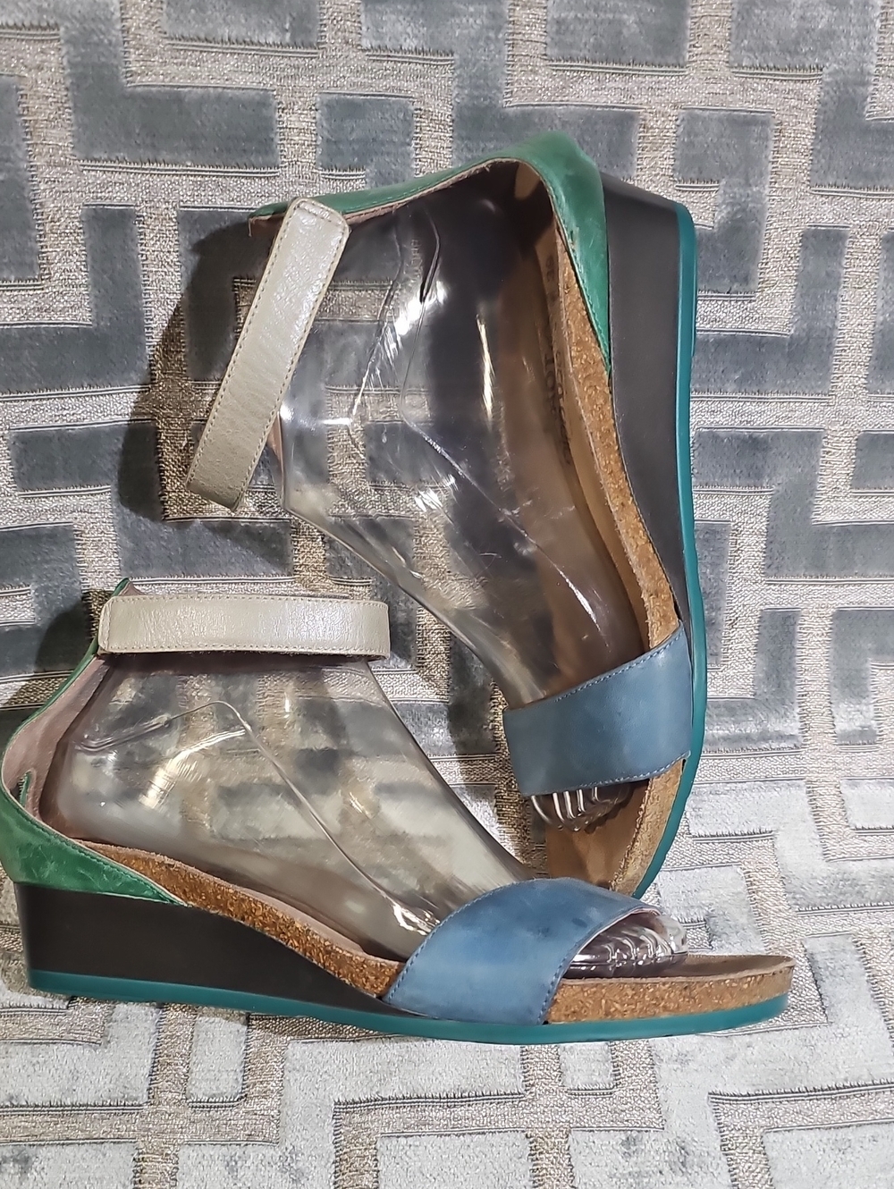 NAOT Size 39 Leather Blue And Green Ankle Strap Sandals